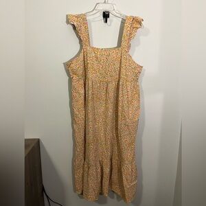 UNIVERSAL THREAD Multicolor Floral Smocked Midi Dress with Ruffle Accent